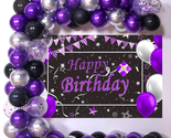 Black Purple Birthday Decorations 64PCS, Happy Birthday Backdrop for Wom... - £21.50 GBP