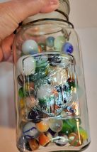 Acme 5 Star Shield Square Jar w Lid & Wire Bail Embossed Assortment of Marbles image 2