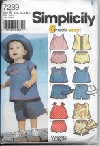 Simplicity 7239 Infants Toddlers, Tops Panties and Hats Sets, Sizes XXS XS S M L - $12.00