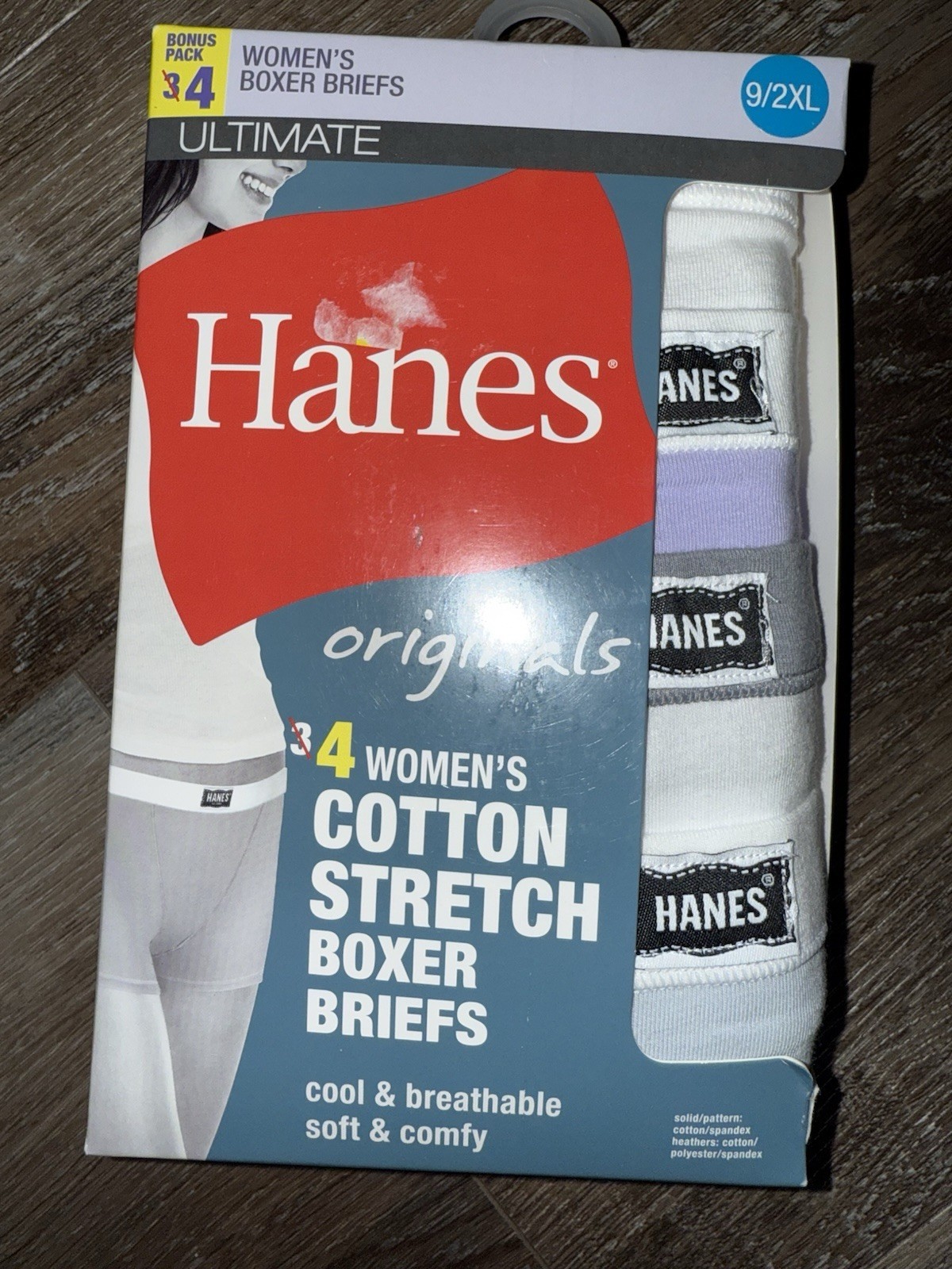 Hanes Originals 4-Pair Womens Boxer Brief Panties Cotton Blend Stretch (... - $26.72