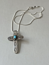 Paula Armstrong Navajo ~ Sterling Silver Turquoise Cross ~ Sterling Chain - $117.81