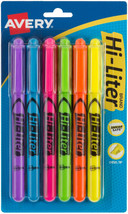 Avery Hi-Liter Pen-Style Highlighters 6/Pkg-Assorted Colors - £12.47 GBP