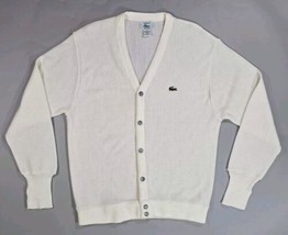 Vintage 80s Lacoste Izod Gator Patch Sweater Large White Acrylic Made In USA - £28.05 GBP