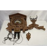 Vintage Germany Black Forest Hunter Style Cuckoo Clock Working Elk Antle... - $267.29