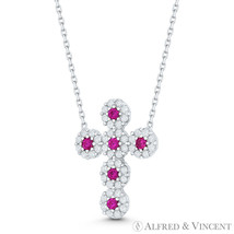 Modern Christian Cross Red Clear CZ Crystal 925 Sterling Silver Pendant Necklace - $38.99