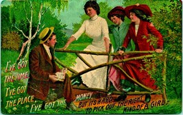 Theochrom Comic Postcard Hard to Pick the Right Kind of Girl 1910s DB Postcard  - £9.30 GBP
