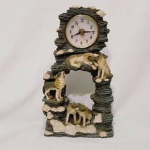 Wolf Clock On the Rocks Battery Operated  Five Wolves Resin 11&quot;  Works  - $28.59