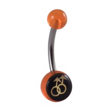 Double Male Symbol LGBT Navel Barbell 316L Surgical Steel Orange Belly R... - $5.99