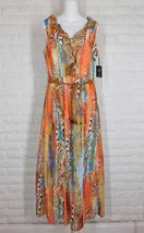 GABBY ISABELLA Belted Maxi Sundress V Neck Colorful Mixed Animal Print N... - $128.69