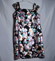 ILE New York Dress Womens 14 Black Floral Foil Sheath Cocktail Party Lin... - $1,031.51 MXN