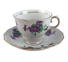 Vintage Colclough Bone China Cup Saucer Set Purple Flowers Violets Engla... - £10.95 GBP