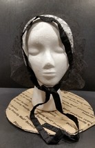 Vintage Black Hair Net with Velvet Like Dots and Black Satin Ribbon Tie - $8.99
