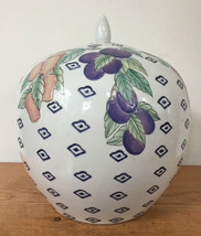 Vintage Chinese Delft Blue White Glazed Fruit Pattern Lidded Ginger Jar Urn Vase - £68.45 GBP