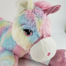 Pastel Rainbow Unicorn Plush 17&quot; Stuffed Animal Stuffie Glitter Feet Starry Eyes - £14.91 GBP