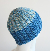 handmade ECO COTTON seamless light blue melange women&#39;s beanie - £15.41 GBP