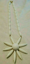 Vintage Signed Crown Trifari White Celluloid Plastic Flower Pendant Necklace - £38.65 GBP