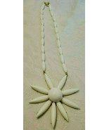 Vintage Signed Crown Trifari White Celluloid Plastic Flower Pendant Neck... - £39.21 GBP