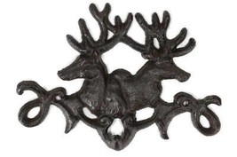 Forged Cast Iron Double Stag Deer Antlers Wall Hooks For Keys Leashes Scarves - £17.30 GBP