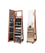 64 Inches Lockable Jewelry Cabinet Armoire with Built-in Makeup Mirror-B... - €197,96 EUR