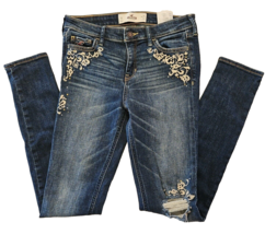 Hollister Embroidered Jeans Womens 25 1R Distressed Super Skinny Mid Ris... - £15.27 GBP