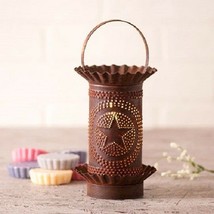 PUNCHED TIN WAX TART WARMER Handmade STAR in CIRCLE Electric Accent Ligh... - $34.97