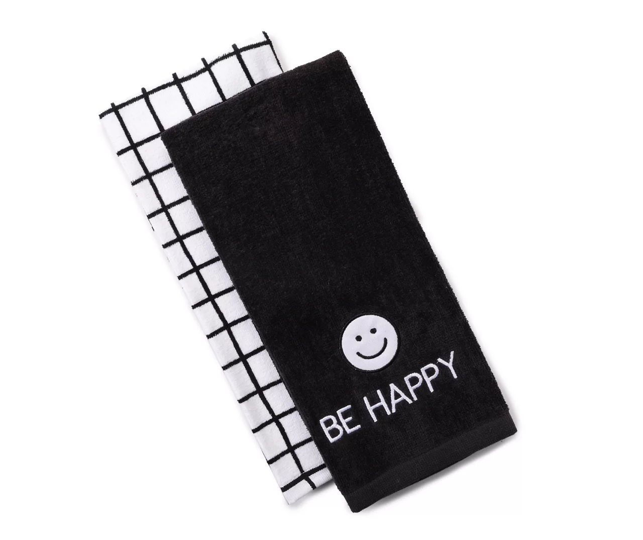 NEW Smiley Face Be Happy 2 Pc Decorative Hand Towel Set 26x16 in. black ... - $15.72 CAD