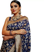 Soft Banarasi Silk Saree With JARI WEAVING BORDER And Jari Border Blouse - $22.79