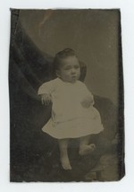 CIRCA 1860&#39;S 1/6 Plate TINTYPE Adorable Barefoot Little Girl in White Dress - £12.34 GBP