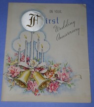 Rust Craft Anniversay Greeting Card Vintage 1945 First Wedding Scrapbooking - £11.71 GBP