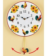 Resin &amp; Ceramic Wall Clock W/Pendulum (apr. 10&quot;)COUNTRY ROOSTERS &amp; SUNFL... - £16.06 GBP