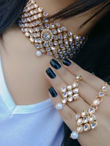 Indian Bollywood Style Kundan Gold Fashion Jewelry Bridal Choker Necklace Set - £18.78 GBP