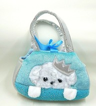 Aurora Princess Puppy Purse Plush Bag Blue Silver - $10.00