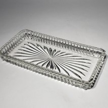 Clear Pressed Glass 7&quot; Rectangle Starburst Butter Dish Cheese Relish Van... - £7.95 GBP
