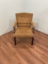 Comfortable Wood And Tan Fabric Armchair - $74.25