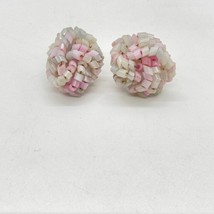 Vintage Glass Bead Cluster Pierced Stud Earrings White Pink Beachy - £4.64 GBP