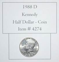 1988 D, Kennedy Half Dollar, # 4274, half dollar coin, vintage coins, ra... - $12.55