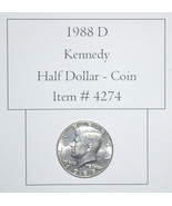 1988 D, Kennedy Half Dollar, # 4274, half dollar coin, vintage coins, ra... - £9.84 GBP