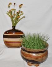 Brown Copper Stripe Vase &amp; Planter Apple Shaped Vase + Large Footed Jard... - £58.93 GBP