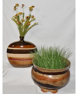 Brown Copper Stripe Vase &amp; Planter Apple Shaped Vase + Large Footed Jard... - £58.73 GBP