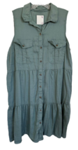 SO Junior&#39;s Button Down Utility Shirt Dress Sleeveless Modal Blend Size XL Green - £10.91 GBP
