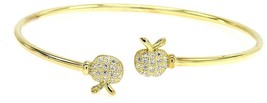 14K Yellow Gold Over Sterling Silver Cubic Zirconia Apple Open Bangle Bracelet - £116.91 GBP
