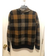 J Crew Merino Wool Black Tan Tartan Plaid Half Zip Hoodie Sweatshirt Mens - $40.73 CAD