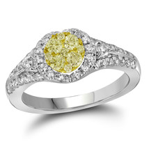 14kt White Gold Womens Round Yellow Diamond Circle Cluster Ring 3/4 Cttw - £936.25 GBP