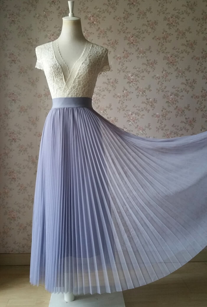Pleated long tulle skirt gray 6