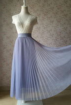 Gray Pleated Tulle Maxi Skirt Women Custom Plus Size Tulle Skirt Outfit