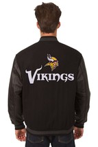 Minnesota Vikings Wool Leather Reversible Jacket Embroidered Patch Logos... - $269.99