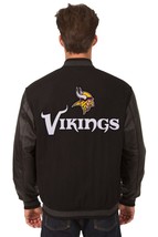 Minnesota Vikings Wool Leather Reversible Jacket Embroidered Patch Logos Black - £217.14 GBP