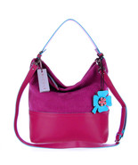 NICOLI Italian Made Fuchsia Suede Designer Bucket Hobo Shoulder Bag with... - £230.25 GBP