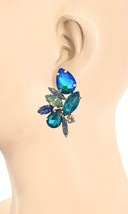 1.75&quot; Drop Iridescent Shades Of Blue Acrylic Crystals Classy Cluster Ear... - £11.36 GBP