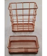 Copper Tone Wired Desk Top Pen Holder And Paperclips Containers - $17.28